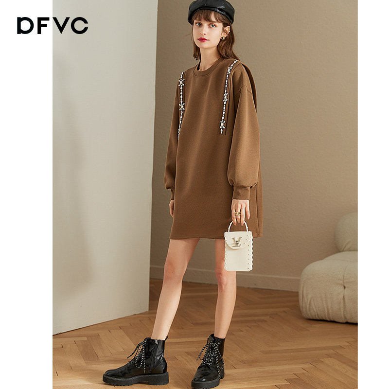 dfvc冬季重工钉珠圆领连衣裙卫衣裙 dfvc连衣裙