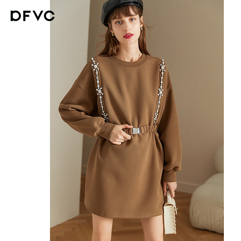 dfvc冬季重工钉珠圆领连衣裙卫衣裙 dfvc连衣裙
