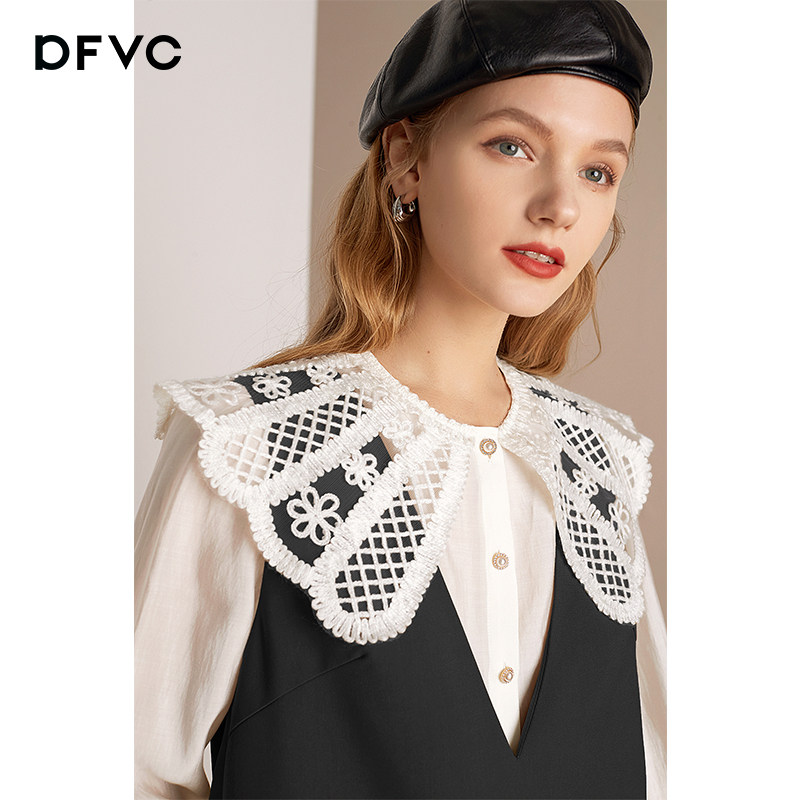 dfvc黑色法式娃娃领连衣裙女秋衬衫 dfvc连衣裙