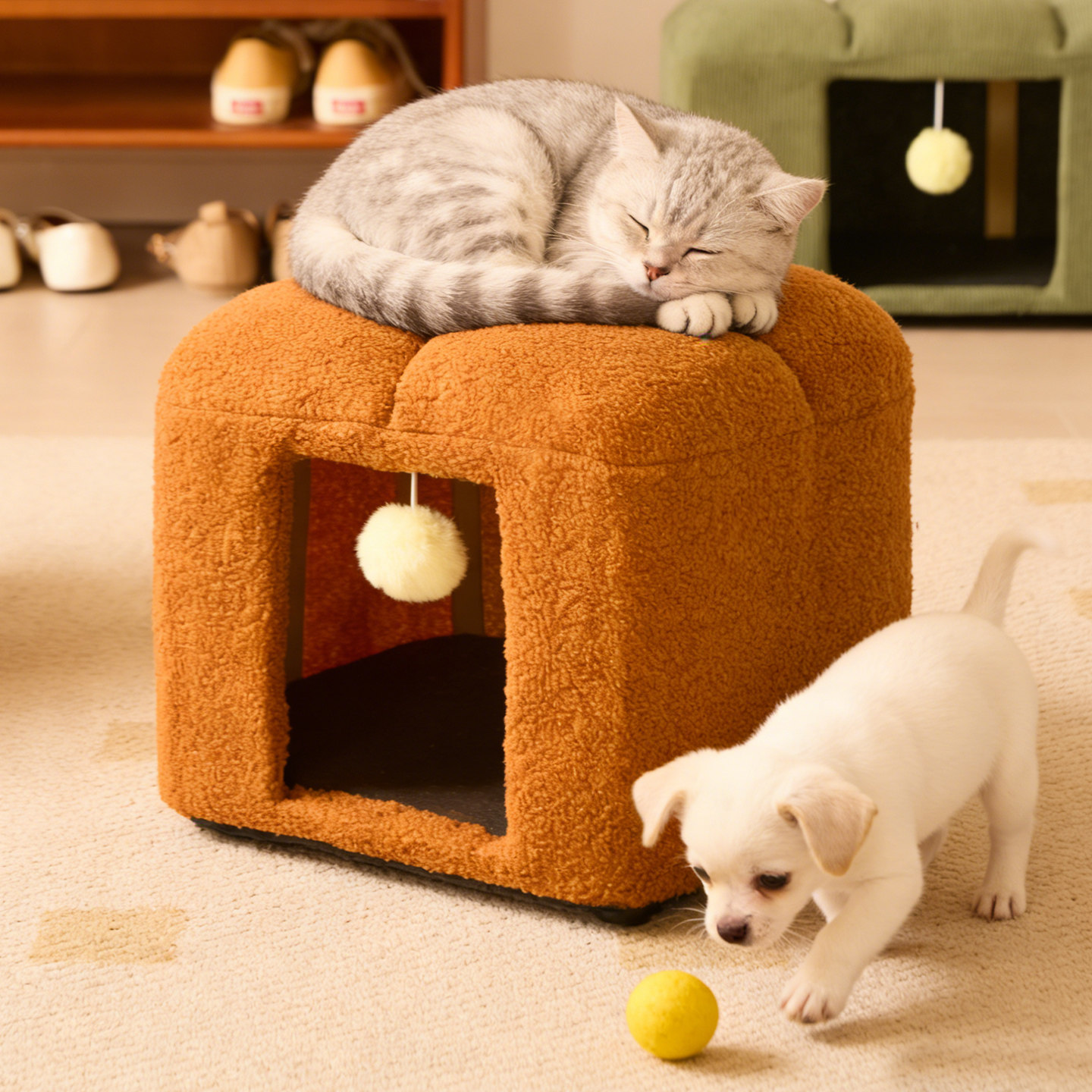 猫窝两用凳子家用坐凳毛绒猫屋宠物窝小幼猫房子可爱创意可坐矮凳,淘宝优惠券,粉丝福利购,淘宝优惠卷
