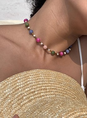 天然石头串珠项链女波西米亚