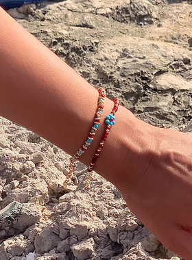 waki石榴冰茶小花串珠手链