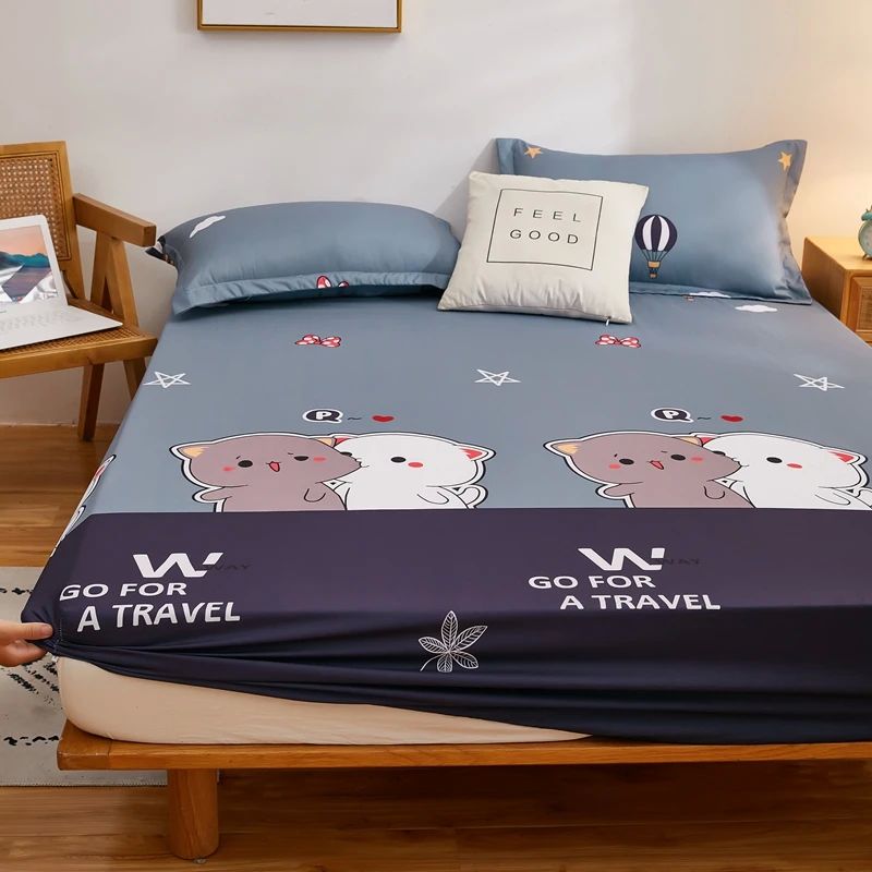 Kuup-Polyester Cartoon Bear Bedding Fitted Sheet Only(no pil - 图0