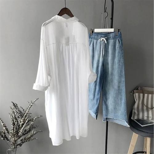 Cotton White Long louse Women 2022 ing Casual Long Sleee Whi-图1