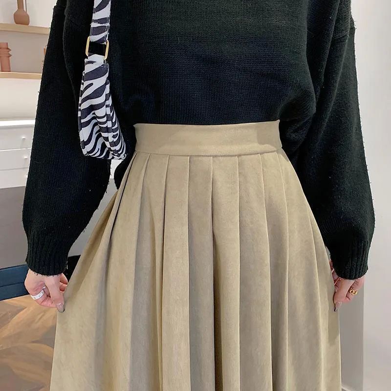 Lucyeer Vintage rown igh Waist leated Skirt Women orean Fash - 图3