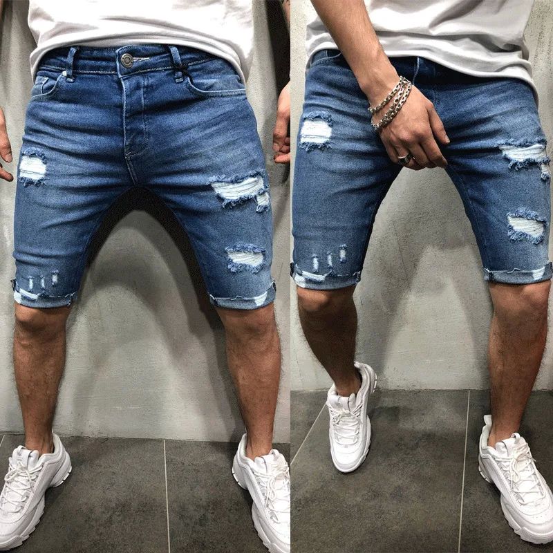 New Men Casual Shorts Fashion Jeans Short Pants Destroyed Sk - 图0