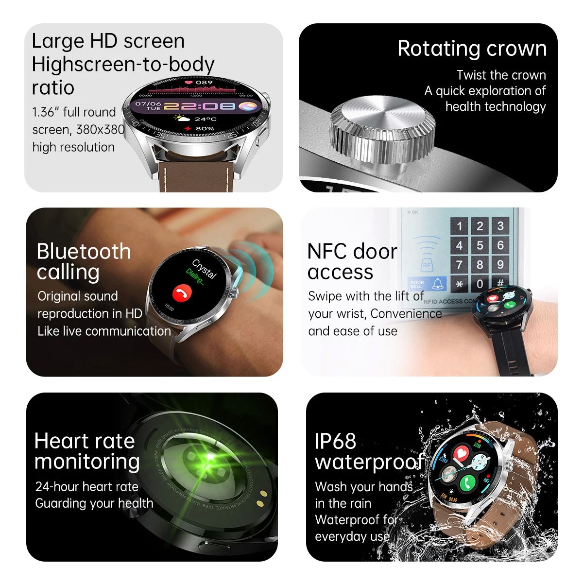 For hone 3 ro Smart Watch en Android 2023 tooth Call I68 W-图2