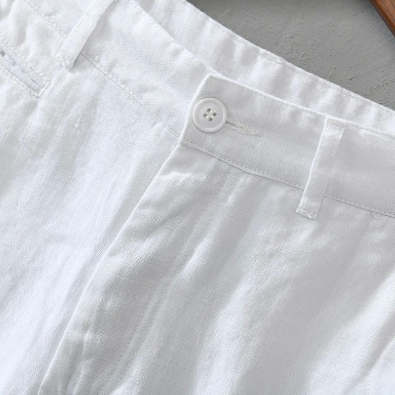 Pure Linen Shorts for Men 2023 Summer New Fashion Solid Whit - 图1