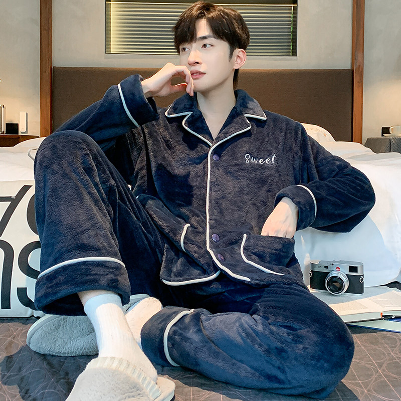 男士睡衣秋冬季珊瑚绒加绒加厚宽松青少年冬款保暖开衫家居服套装,淘宝优惠券,粉丝福利购,淘宝优惠卷