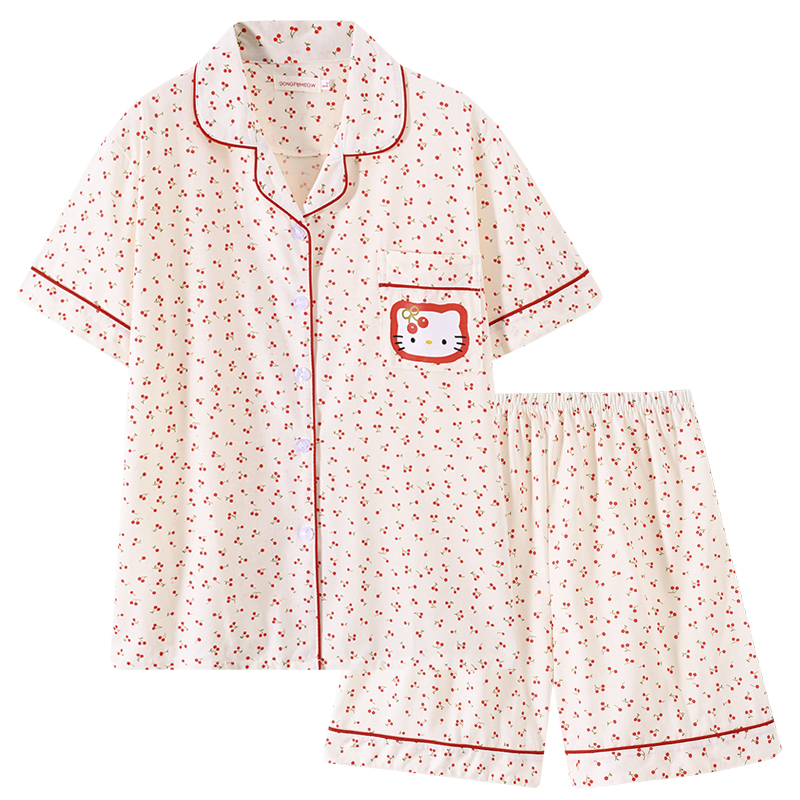 2024年新款HelloKitty睡衣女夏季短袖纯棉可爱日系樱桃睡裙家居服 - 图3