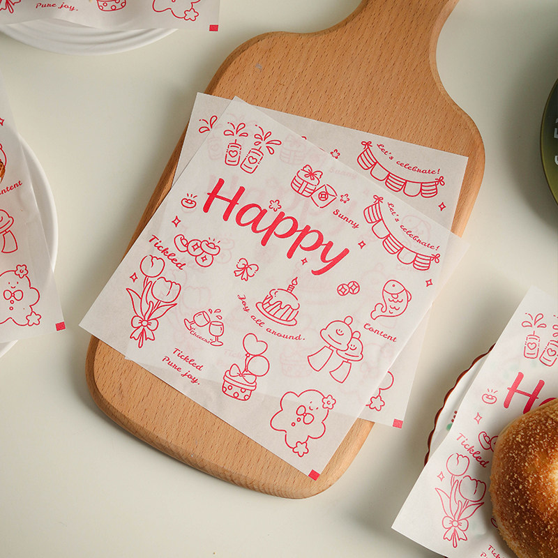 新年happy红色防油纸蛋糕垫纸硅油吸油纸汉堡面包纸烘焙托盘油纸,淘宝优惠券,粉丝福利购,淘宝优惠卷