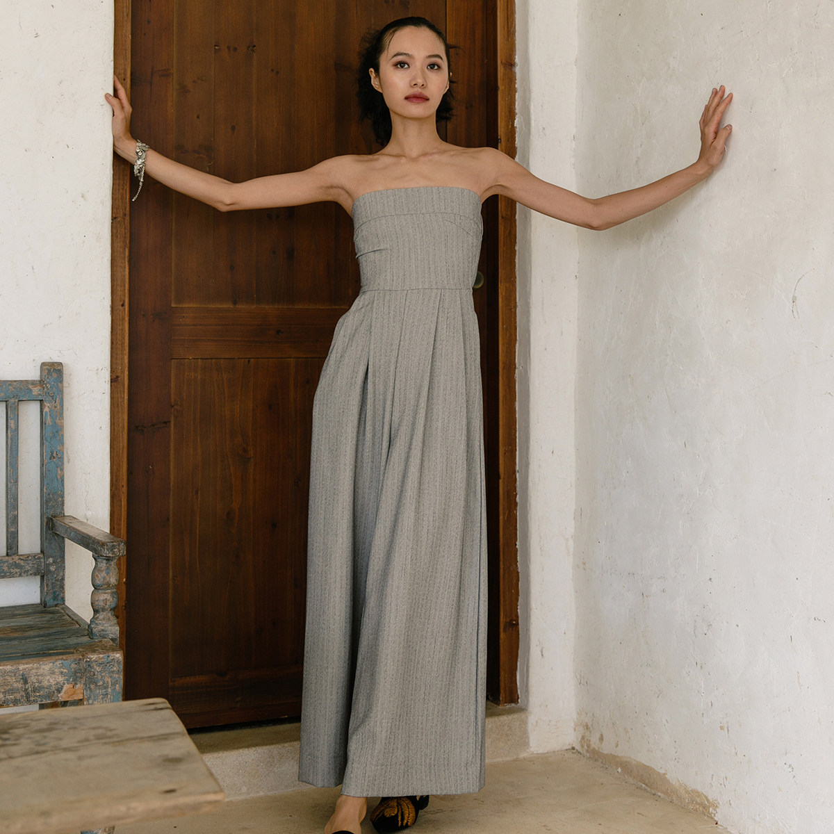 度假女王灰色名媛性感写真女阔腿裤 holidayqueen休闲裤