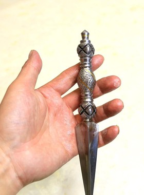 尼泊尔纯手工普巴橛银色普巴杵法器纯铜+铁雕刻制作怀旧复古21cm