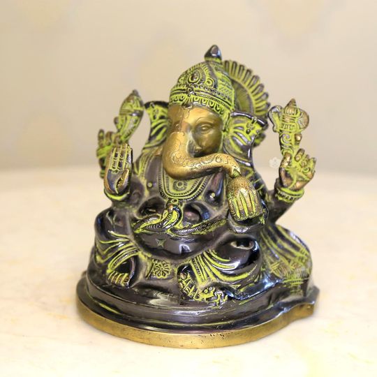 Indian pure copper handmade elephant-trunk God of Wealth, elephant-headed God of Wealth 6-inch copper statue ornament 17cm