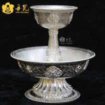 Nepal 925 pure silver hair protection cup Tibetan Buddhist art for pint relief Eight auspicious hand carved flower hair protection cup