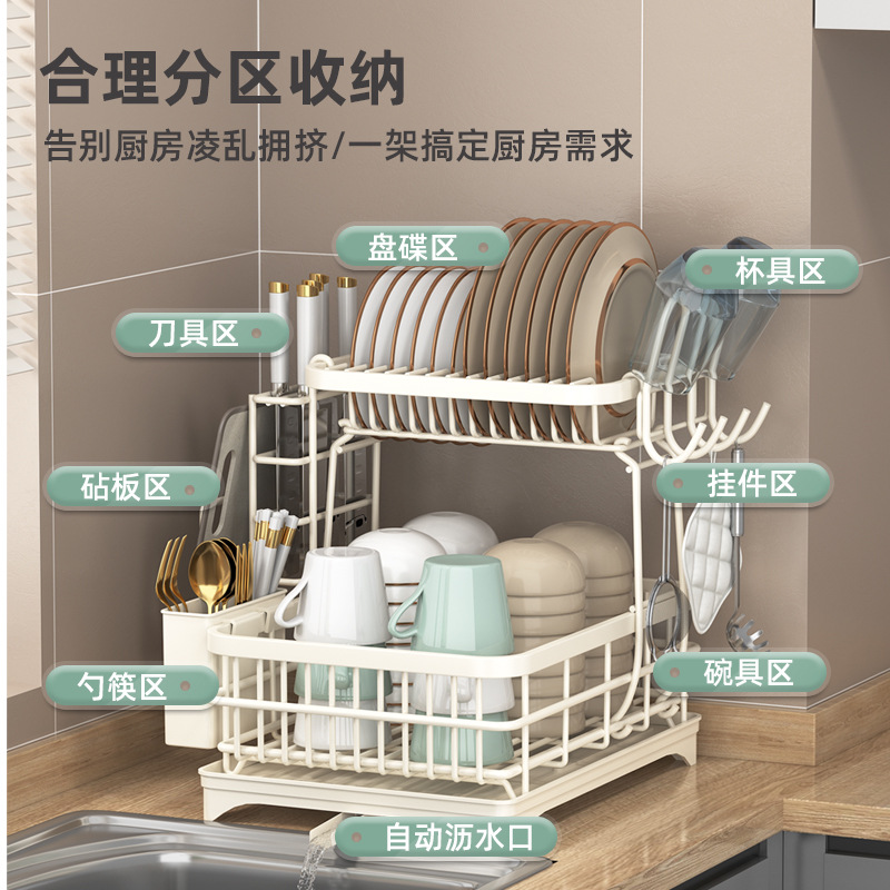 碗碟收纳架台面多功能碗筷收纳盒家用厨房沥水放碗碟子盘子收纳架-图0