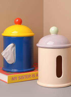 速发纸巾盒陶厅高档客瓷卫生用盒茶几摆件家纸创意多巴胺软