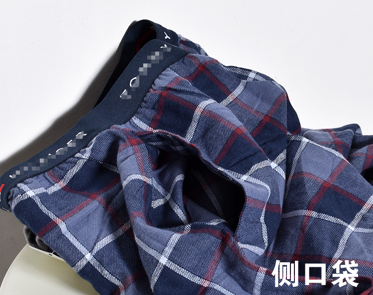 外贸纯棉磨毛男士家居裤休闲裤睡裤男款加肥加大码经典格子家居裤 - 图1