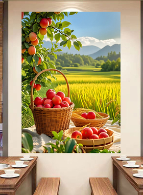 丰收图自粘画麦田餐厅水果苹果平平安安挂画餐馆饭店五谷丰登壁画