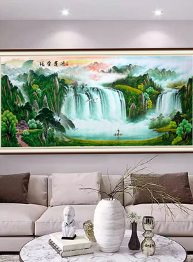 旭日东升瀑布客厅装饰画流水生财