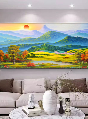 巨人山招财办公室风景画客厅沙发背景墙装饰画现代简约日出自粘画