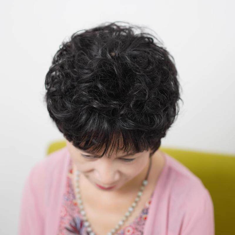 假发真人发丝短卷发全头套女士中老年烫发发型妈妈款自然仿真发套