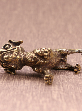 速发铜实心铜狗小摆件铜艺狗仿古铜器件旺财铜狗古玩纯雕把件