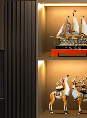 速发福禄双全铜鹿一财摆对招件客厅玄关办公室装饰品乔迁新居开业