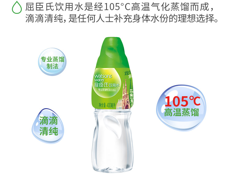 屈臣氏蒸馏水500ml*24瓶装水疗美容护肤蒸脸补水纯净水 整箱包邮 - 图0