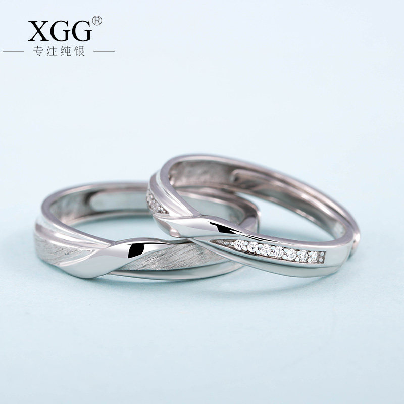 s925纯银一对开口刻字男女情侣戒指 xgg戒指/指环