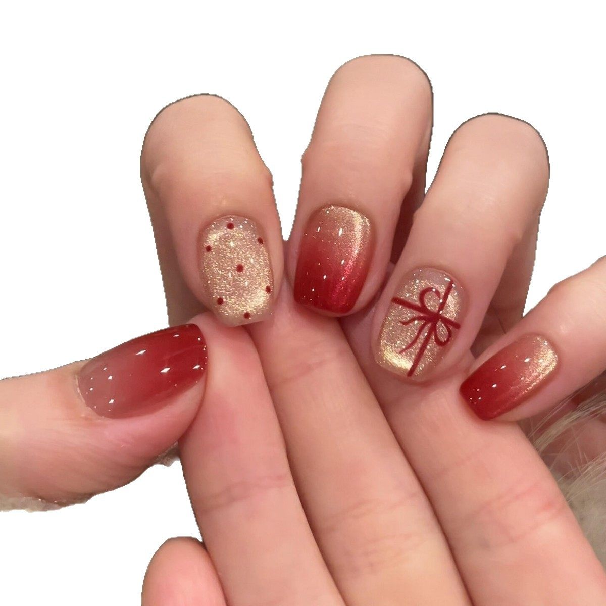 【冬日礼遇】圣诞渐变法式短款美甲纯手工穿戴甲美甲贴片假指甲片,淘宝优惠券,粉丝福利购,淘宝优惠卷