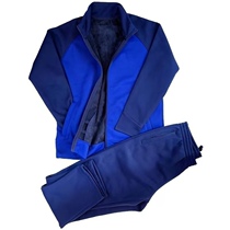 Winter new long-sleeved physical training suit for men outdoor velvet thickened warm flame blue long-sleeved trousers