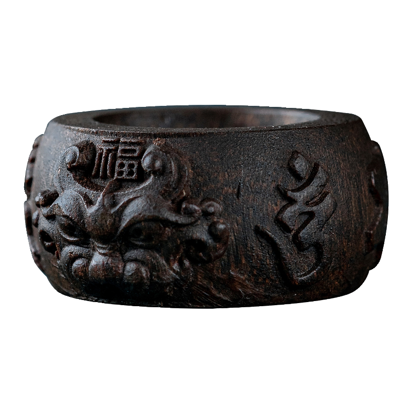 Natural Vietnam Nha Trang submerged agarwood carved ring