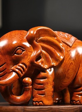 速发梨花木雕刻大象摆件家居饰象一对实木品办公室桌面摆件开业送