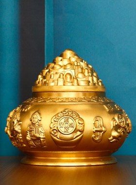 速发纯黄铜聚礼聚宝盆摆件五路财神带宝金盆大小号家居盖品装饰品