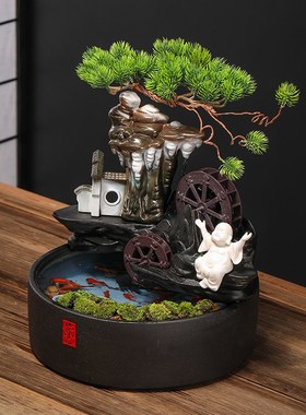 速发轻奢循环流水生财摆件加湿器厅创意家居假山办公室装饰开