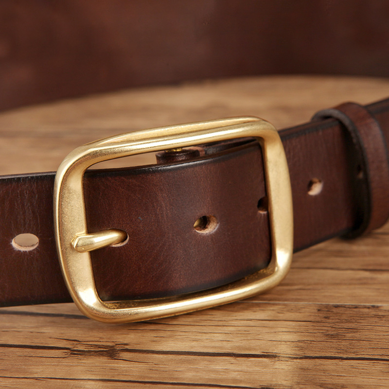 新款皮带男士真皮铜针扣头层牛皮腰带休闲韩版青年轻人裤腰带批发 - 图2