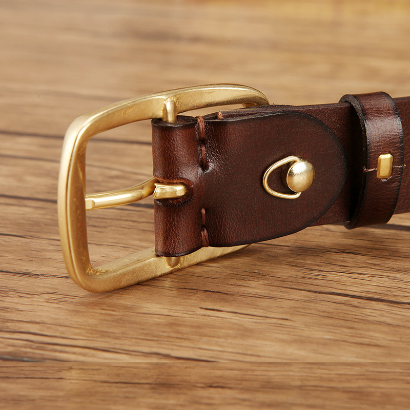 新款皮带男士真皮铜针扣头层牛皮腰带休闲韩版青年轻人裤腰带批发 - 图1