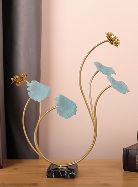 速发新中式铁艺荷花荷叶摆件花关居厅家客装饰品风莲玄金属工艺品