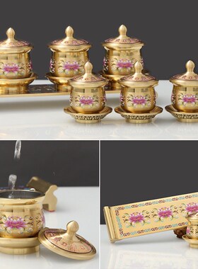 速发全铜莲花供具果水香炉圣盘杯花瓶香筒供前佛灯供水杯佛具用品