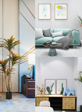 速发客物风绿植客厅装饰摆件造视植厅电景柜旁边落地假树