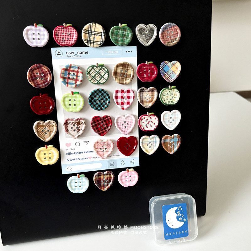 韩国ins复古格纹纽扣Y2K千禧年磁吸装饰冰箱贴磁性贴洞洞板照片墙,淘宝优惠券,粉丝福利购,淘宝优惠卷