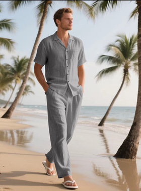2026 Men's Short sleeved Pants Beach Set男士短袖长裤沙滩套装