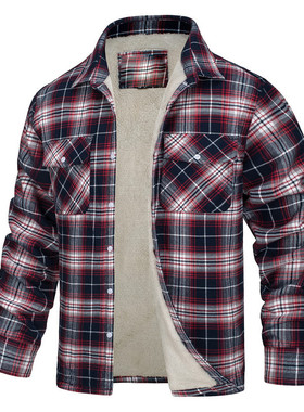 秋冬单排扣加绒格子宽松型男外套Plush plaid loose men's jacket