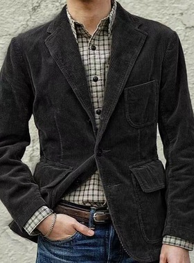 男士灯芯绒休闲纯色外套Men's Flannel Casual Solid Color Coat
