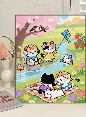 可爱猫咪新款十字绣卡通钻石画手工粘钻装饰画治愈系满绣十字绣