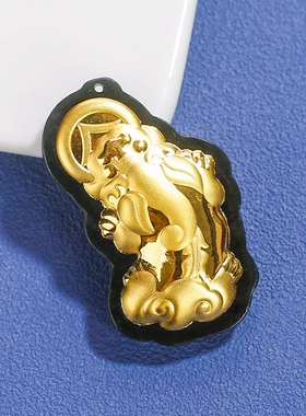 金镶玉貔貅玉吊坠和田墨玉足金款吉祥如意男女款玉石项链节庆送礼