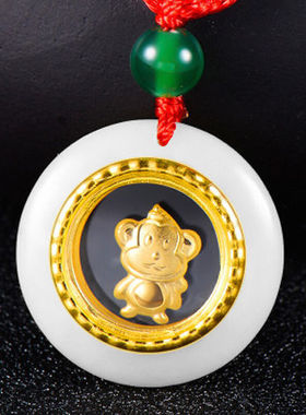 时来运转挂件满月礼物金镶玉吊坠