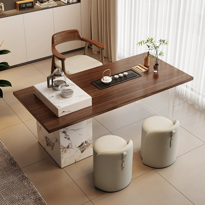 轻奢中古风岩板茶桌椅组合现代简约高级感亚克力办公室家用泡茶台,淘宝优惠券,粉丝福利购,淘宝优惠卷