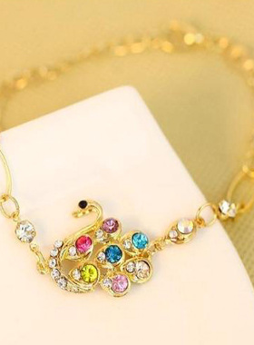 复古孔雀高贵典雅镶彩钻女士手环